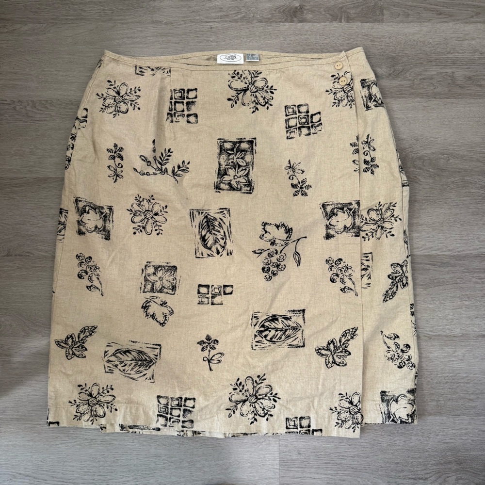 Chic Floral Patterned Beige Pencil Skirt